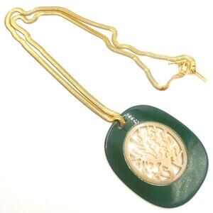 Jared Jamin Vintage Necklace Tree of Life Green lucite 18k Gold Plated 36”